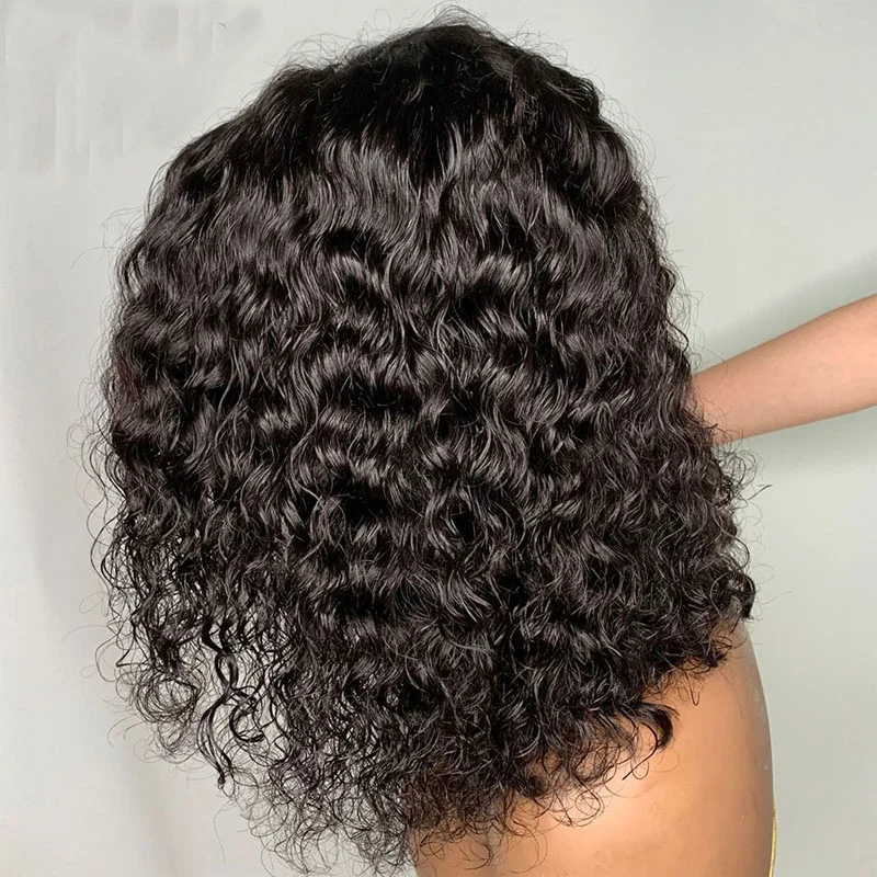 Natural Black 12Inch Cut Short Natural Wave Glueless Side Part 13x4Lace Front Wig With Baby Hair For Women Daily WIg 180%Density