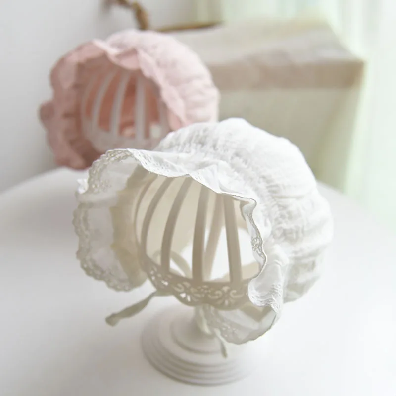 Cute Lace Newborn Baby Hat Photography Props Flower Summer Baby Accessories Girl Sun Hat Princess Cotton Infant Bonnet