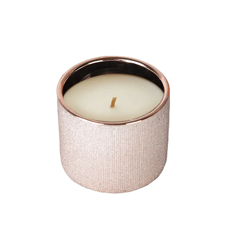 
Modern novelty custom electroplated ceramic candle holder with gold rim for home wedding decoration 