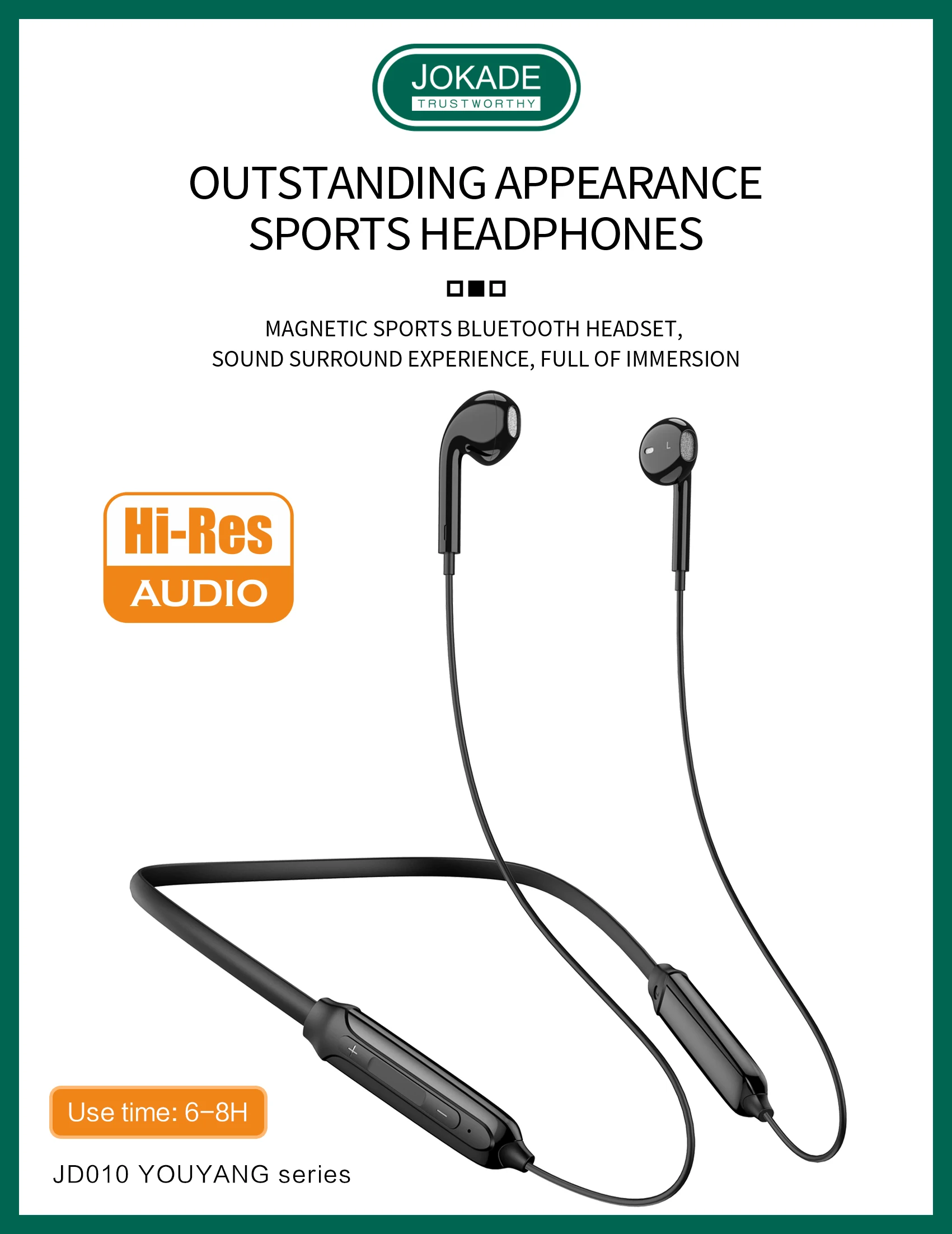 JOKADE New Wholesale Wireless magnetic neck strap Blue-tooth In-ear Earphone for Music sport headset headphone