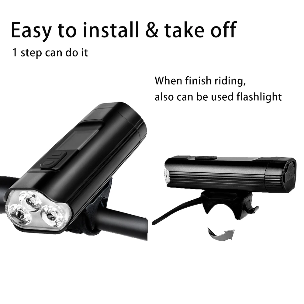 Ultra Bright 1600lumen Type C Rechargeable Bicycle Accessories Light Cycle Front Lamp Powerful LED Bike Light Black Waterproof
