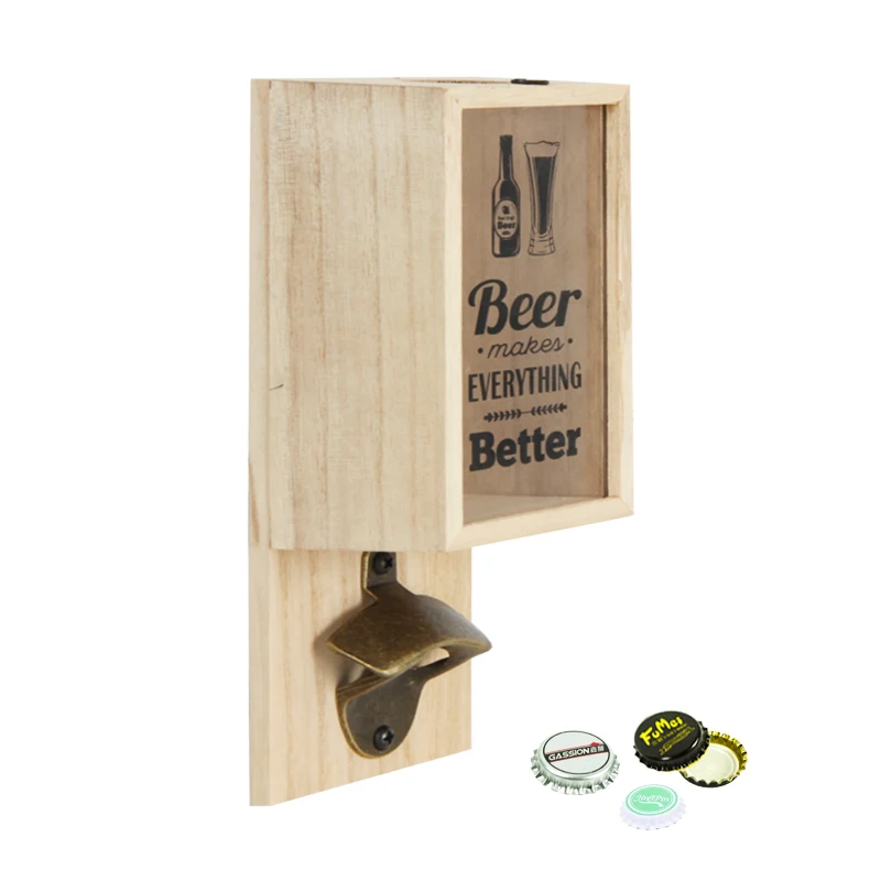 Bottle Cork Holder Shadow Box Paulownia Color - Wall Hanging Hardware Included with The Bottle Opener Function Natural Wood BSCI
