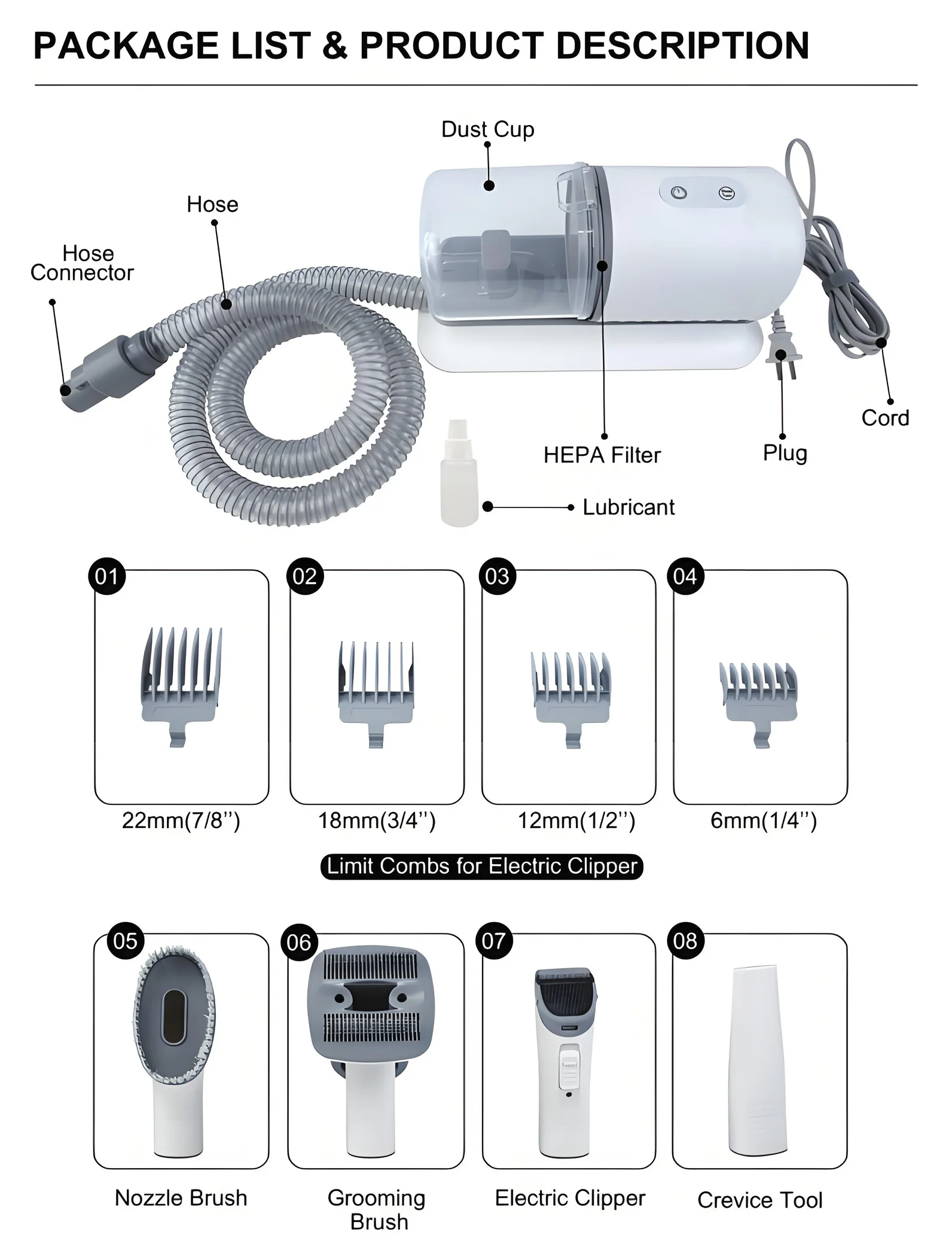 8 in 1 multi-functional electrical pet hair trimmer machine grooming vacuum kit for pets