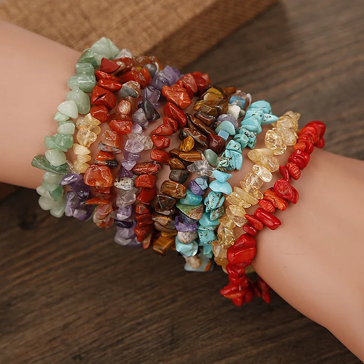 RisingMoon Reiki Natural Chips Stone Bracelet Trade Gem Stone Chakra Crystal Bracelets Healing Natural Stone Stretch Jewelry