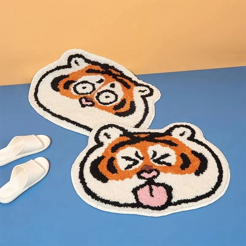 Cute Tiger Rug Children Room Cartoon Carpet Plush Thick Floor Mat Bathroom Non-slip Absorbent Doormat Bedside Soft Furry Carpets