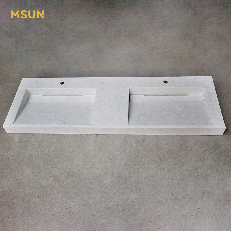 Marble Like Textured Veining Wash Basin Commercial Double Sink Bathroom Stone Sink