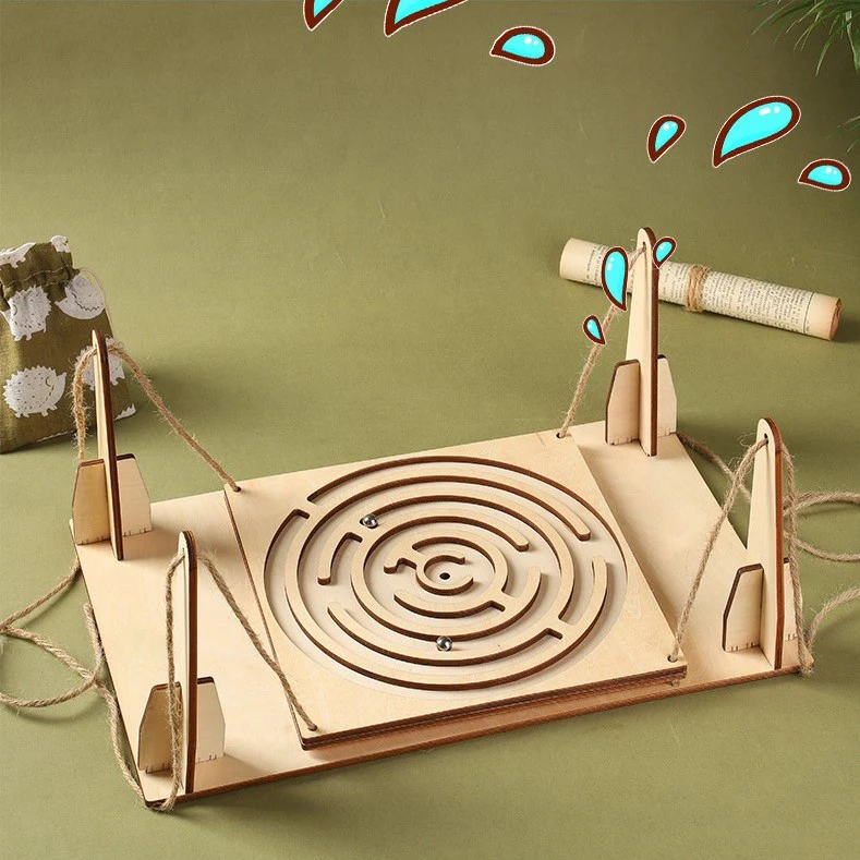 Custom Logo Diy Wooden Ball Bearing Labyrinth Maze wood Balance co-op game For Kids