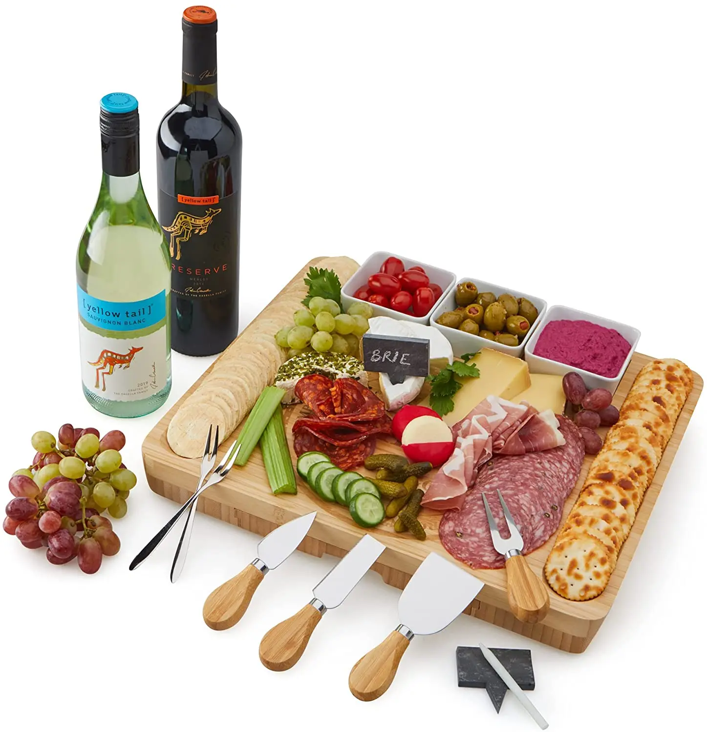 Bamboo Wooden Cheeseboard Large Cheese Board Set Charcuterie with Ceramic