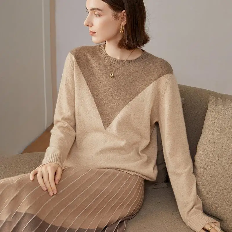 Derong new design fashion women sweater winter crew neck 100% cashmere sweater women