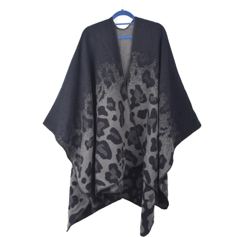Hot sale women warm cape shawls wraps acrylic winter leopard poncho