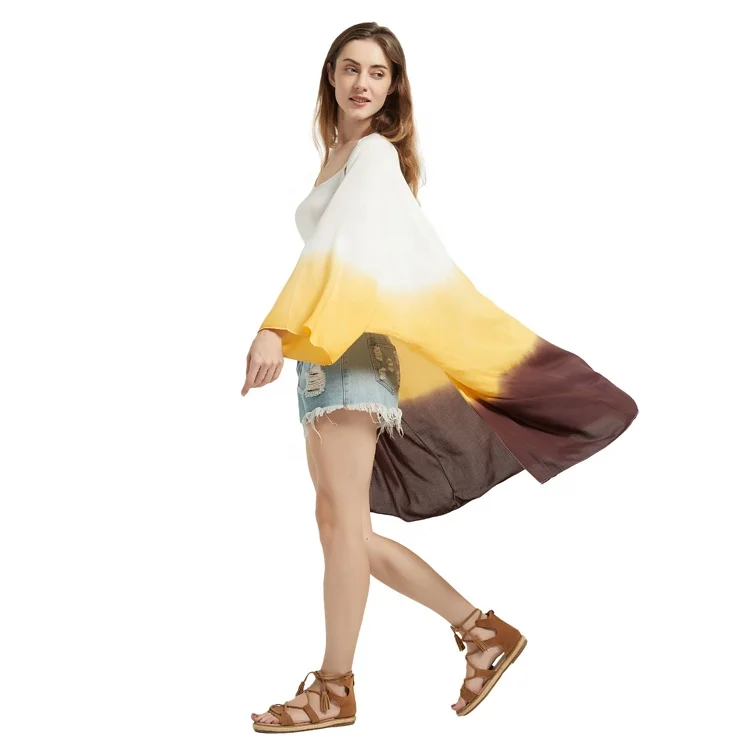 New Fashion Designed Casual Yellow Tie Dye Viscose Chiffon Kimono Shirt Blouse Beach Japanese Plus Size Tops Kimono Blouse