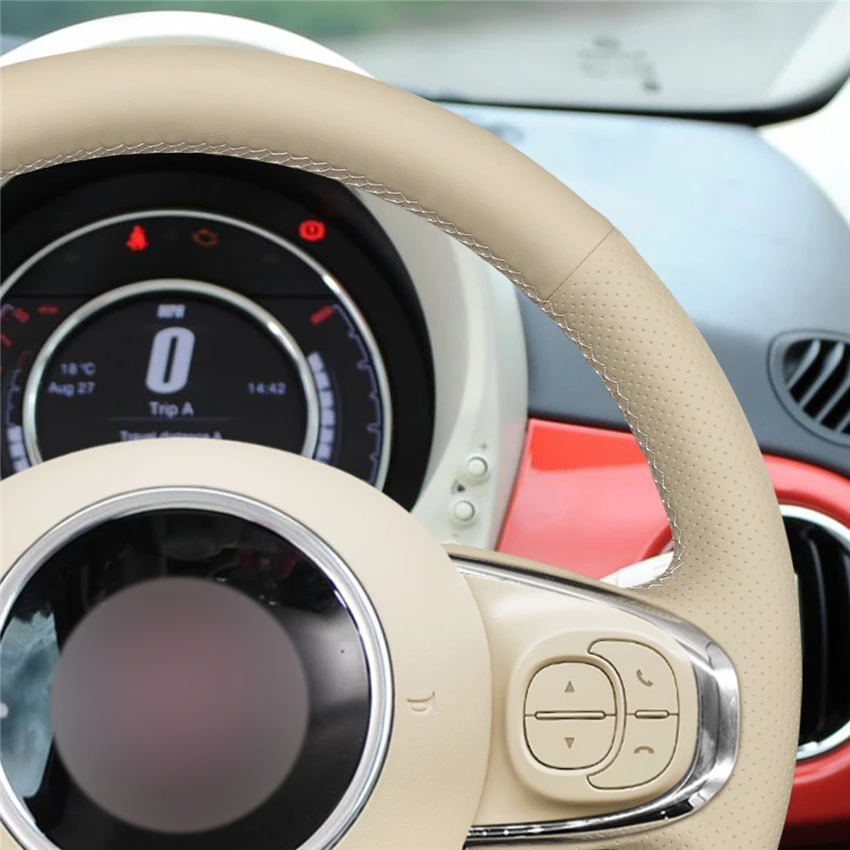 MEWANT For Fiat 500 2015-2021 / 500C 2016-2021 Best Ladies Car Steering Wheel Cover Beige Leather Factory Wholesale Price