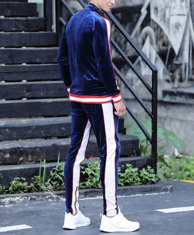 High quality design  tracksuit latest fashion custom  jogging slim fit men velvet velour tracksuit set