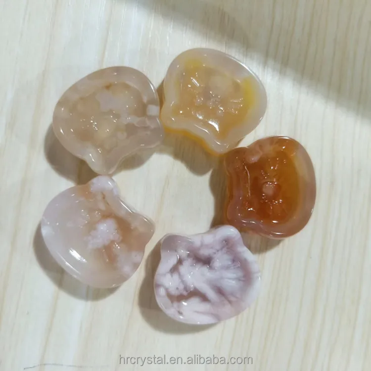 0.66 Natural crystals healing stones hand carved flower agate mini cat crystal bowl for gift