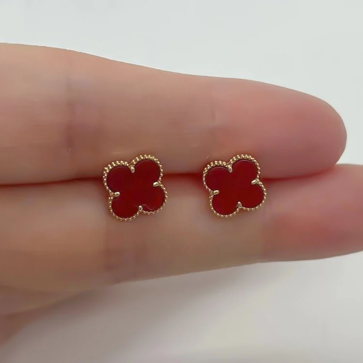 Роскошные женские серьги-гвоздики из натурального золота золотистые ювелирные изделия Малахита агата четырехлистного клевера 18 карат