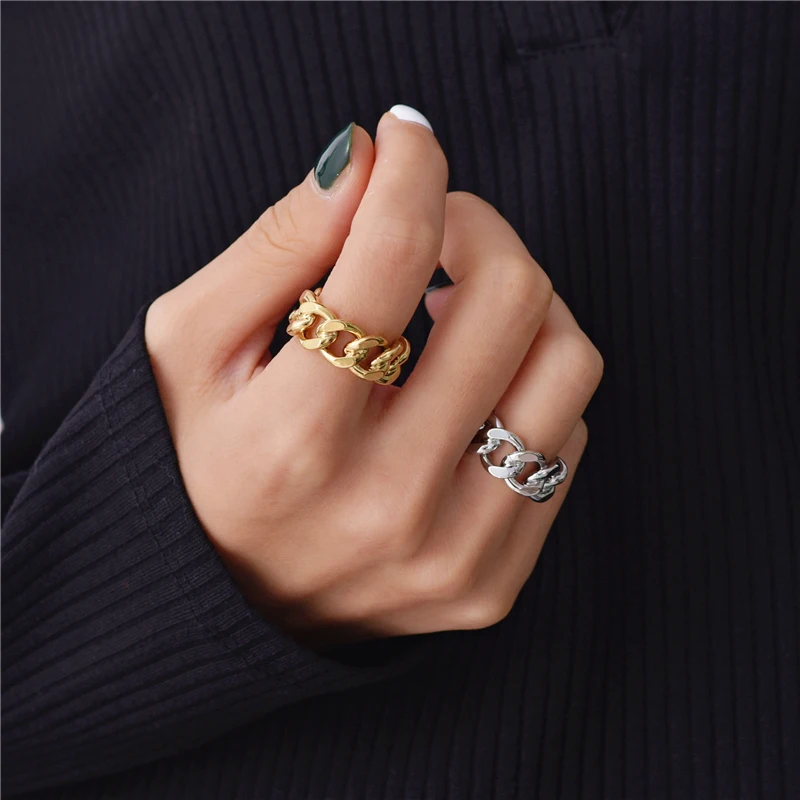 Gold Silver Color Chunky Chain Rings Link Twisted Geometric Rings for Women Vintage Open Rings Resizable 2019 Trendy Jewelry