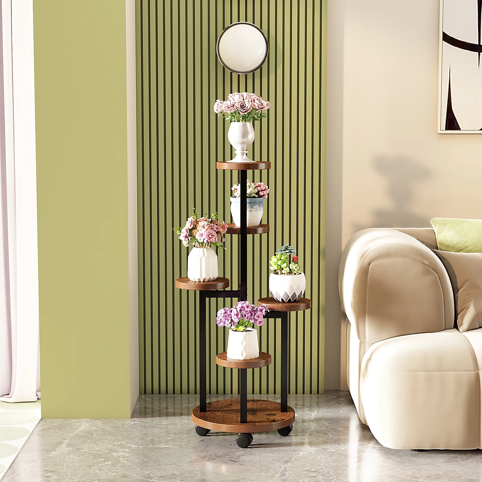 YQ JENMW Floor standing storage rack and flower rack in the living room. Indoor iron art light luxury multi-layer succulent flow