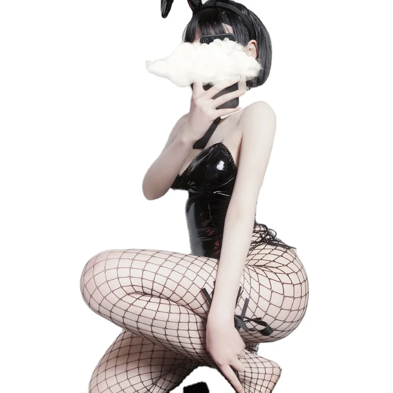 Pantera rabbit sexy lingerie female PU one-piece sexy soft cute skin bunny girl suit small chest gathered role playing
