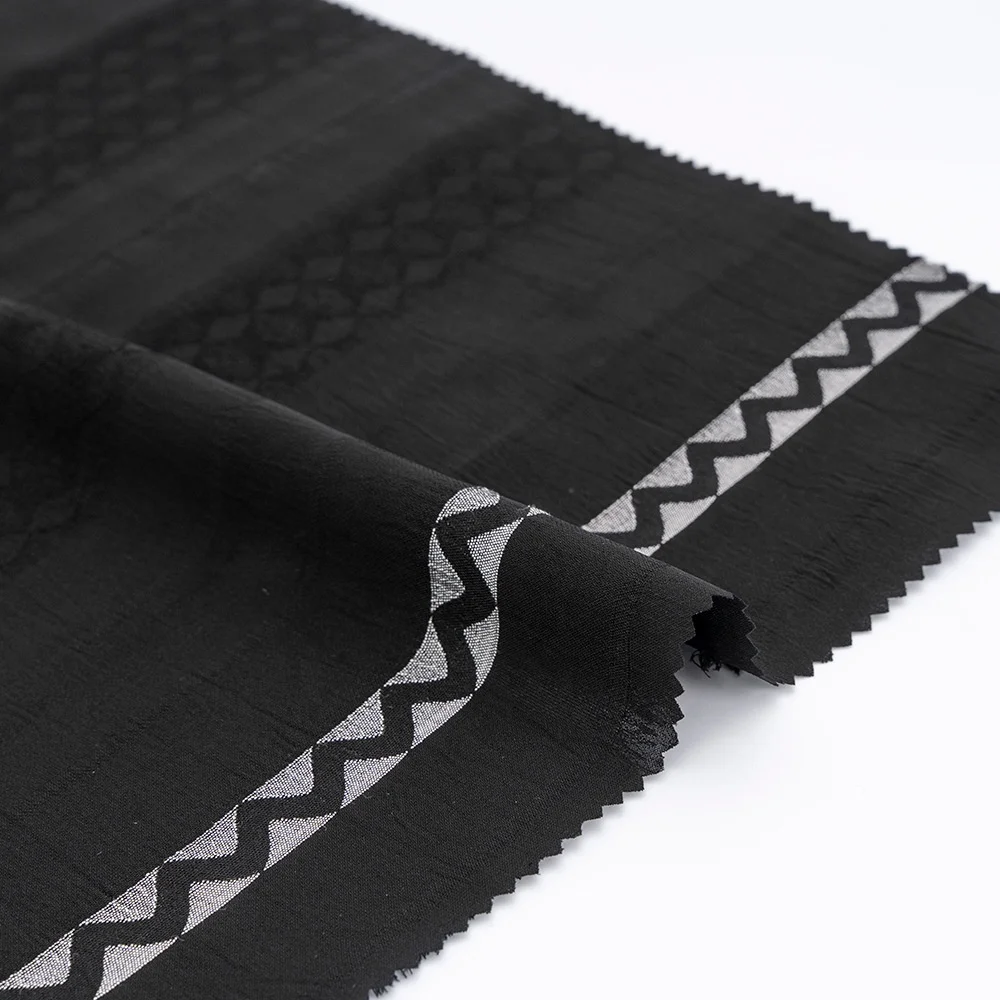 Popular Custom Jacquard Darkest Black Polyester Fabric for Dubai Abaya Dresses