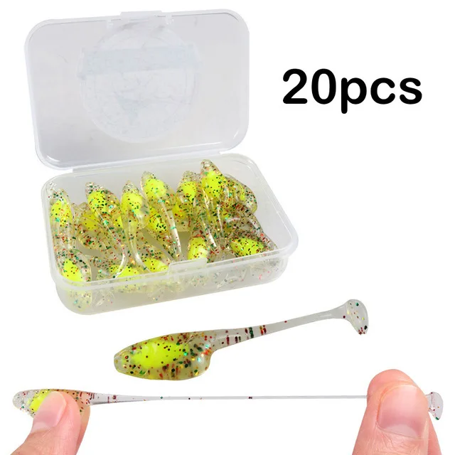 BLUE BLUE 20pcs/box 50mm 0.8g 6colors tpr t-tail salt water freshwater carp lures soft plastic worm lure fishing lure