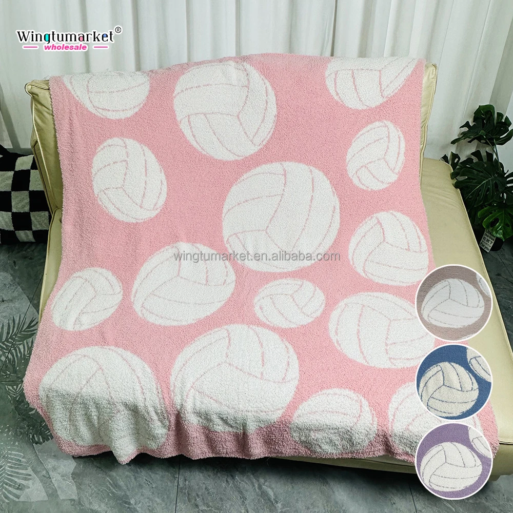 Game day wholesale blankets knitted ball faux fur couch baby cozy sofa pink winter custom logo throws volleyball fleece blanket