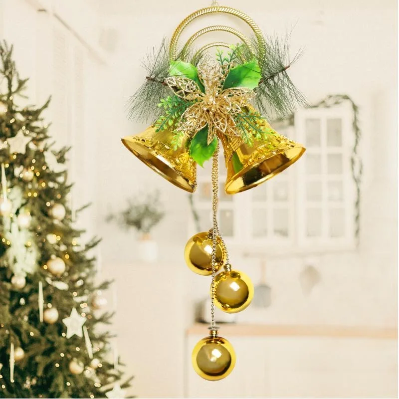 New Christmas decorations golden Christmas bells Christmas tree pendants wall hanging door hanging ceiling decoration wreath bow