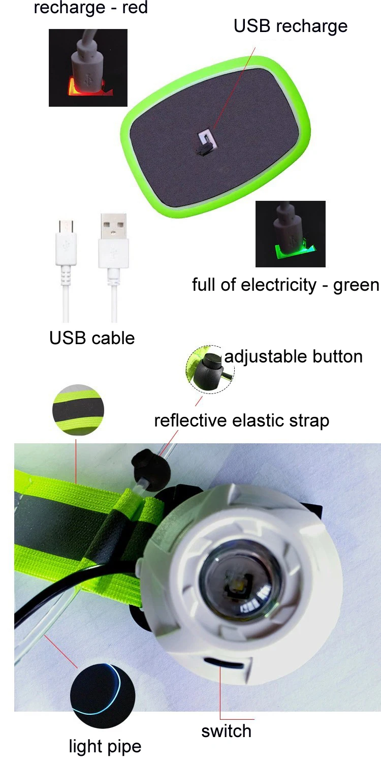 LED outdoor waterproof USB rechargeable running safety vest warning night running light vest wearable flashlight