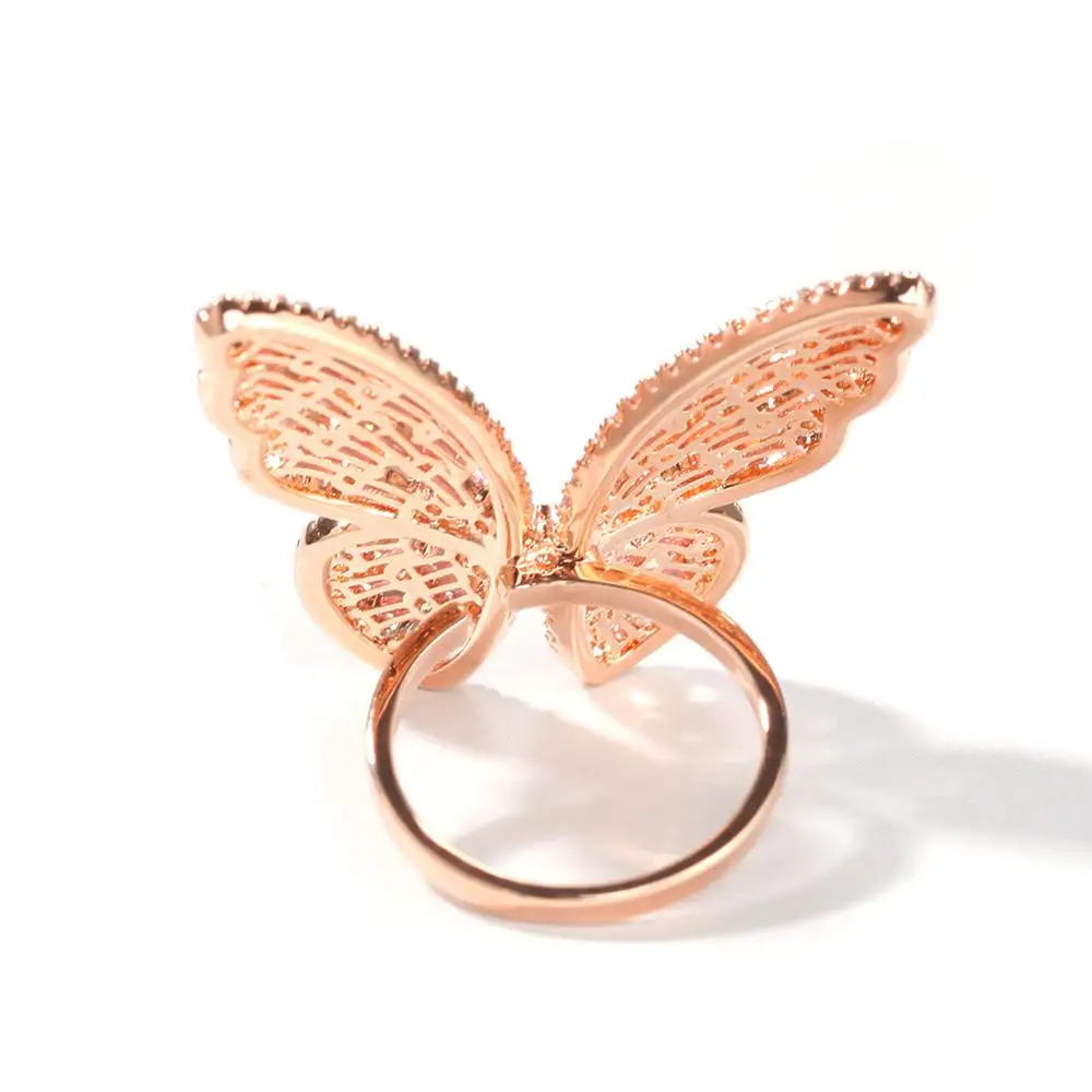 Luxury Bling Diamond 3D Big Butterfly Ring Women Girl Party Wedding Rings Jewelry