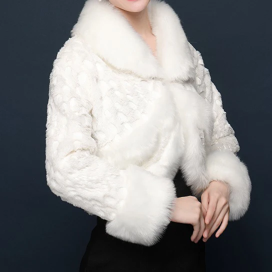 
Jtfur Women winter bride long-sleeved quilted jacket leopard print warm wedding party fur shawl 