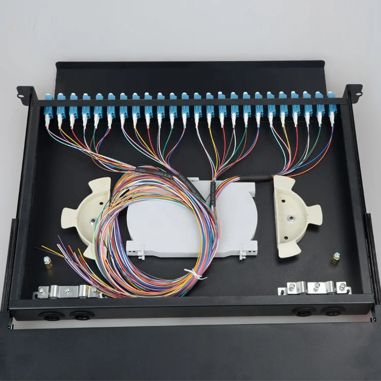 FTTH with SC/FC/ST/LC module adaptors 48 cores management tray ODF Rack Mount Splicing Termination fiber optical patch panel