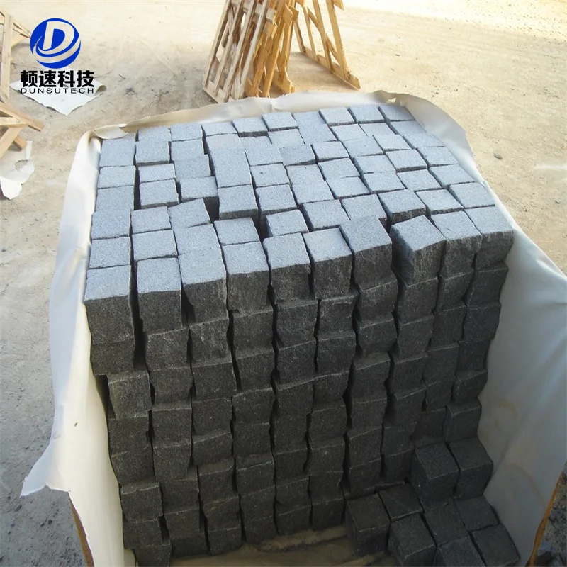Flamed Anti Slip Grey Granite Cobble 10x10x3 Flat Stones Cube Paving Stone