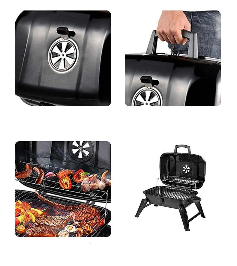 Folding Outdoor Grill: Stainless steel construction for durability, with a collapsible design for convenient storage