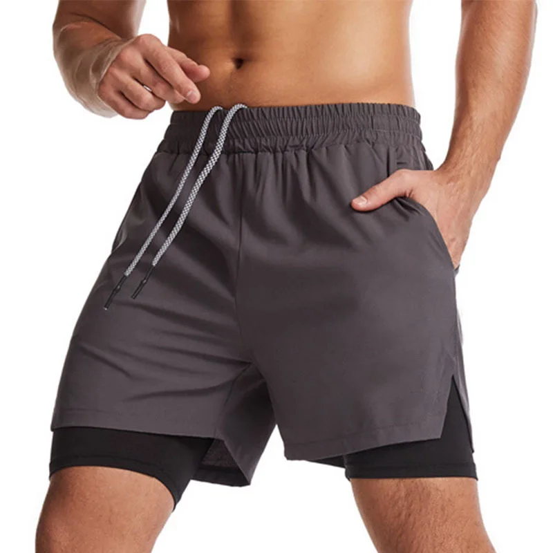 Wholesale Multicolor Running Mens Sports Design 2 In 1 Double - Deck Double Layer Male Custom Bodybuilding Gym Shorts