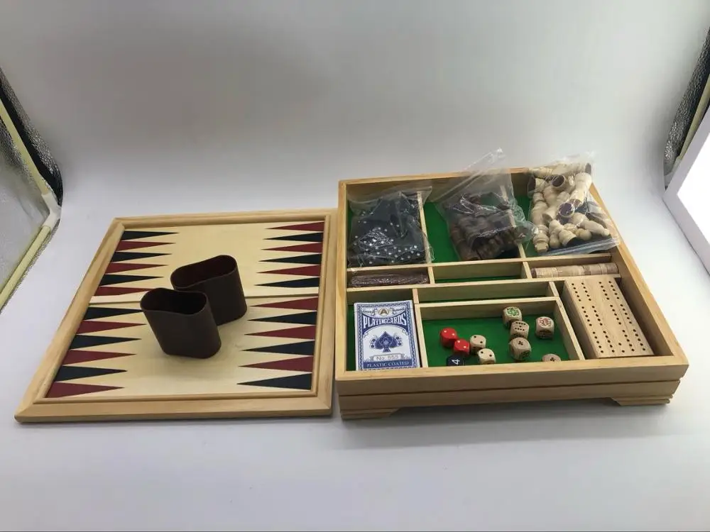 
7 in 1 wood chess table antique,,portable chess sets for family games 