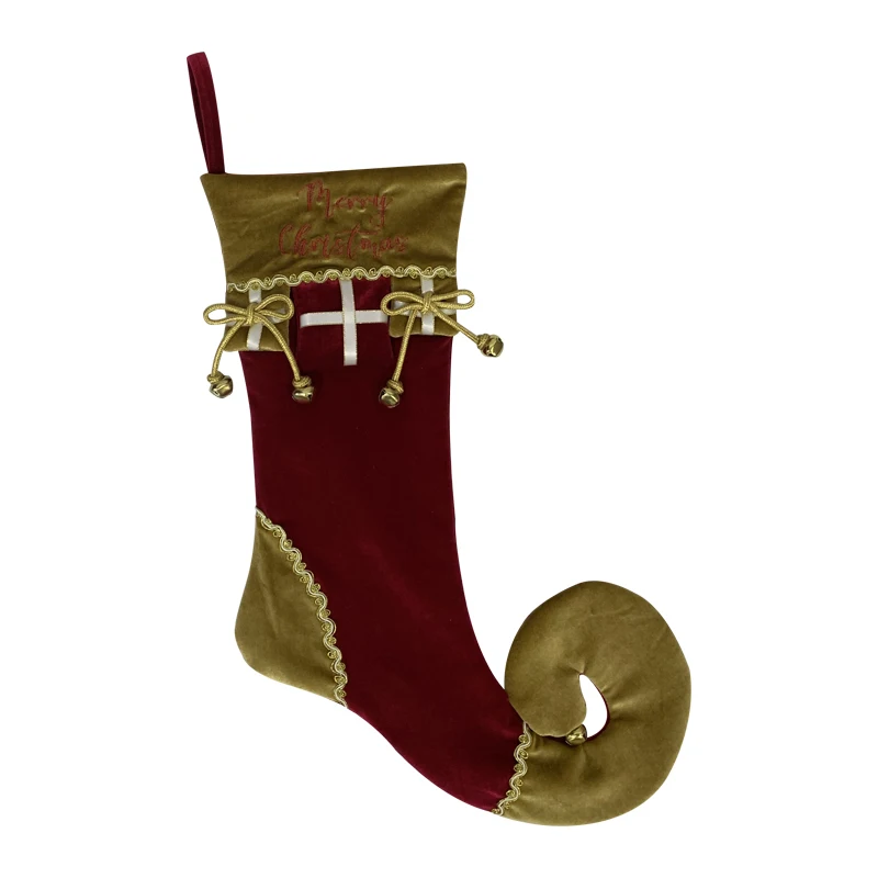 Wholesales Christmas Elf Toe Stocking Tipped With Jingle Bell Velvet Xmas Decorations For Tree Mantel Hanging