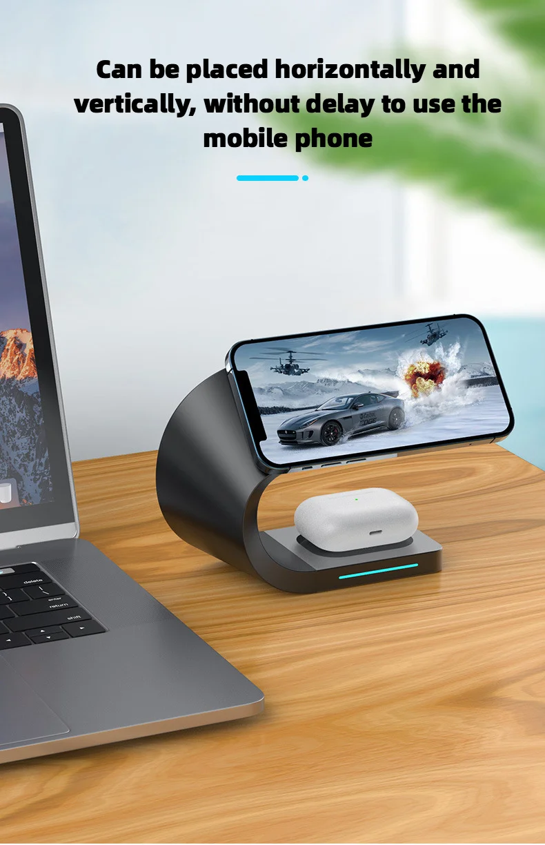  Новый стиль USB быстрой зарядки 15 Вт 4 в 1 Магнитная зарядная станция Металл QI Беспроводное зарядное устройство Подставка для iPhone 12 наручных часов iWatch