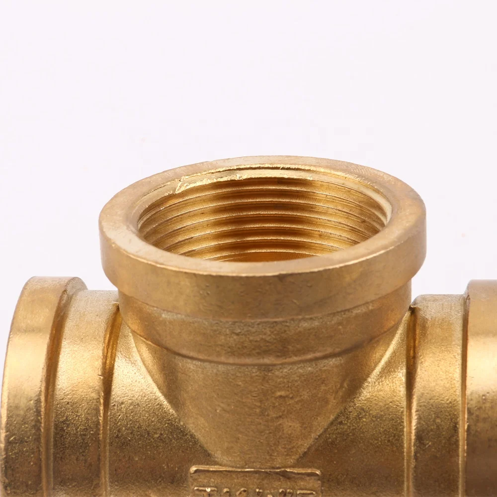 OUKE ALL SIZE EQUAL FEMALE THREE WAY THREADED TEE BRASS PLUMBING PIPE FITTINGS