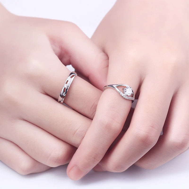 White Gold Plated Jewelry 925 Silver Cubic Zirconia Couple Wedding Rings for Men and Women