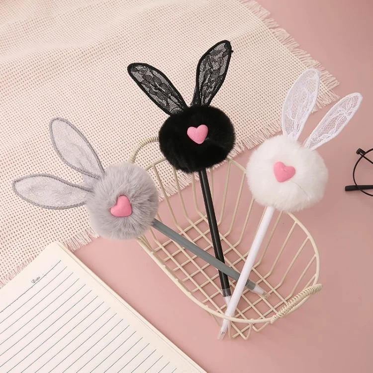 Fluffy ballpoint pen Fur Pom Bunny Kawaii School Supplies Cute Cartoon Rabbit Plush Pens Boys Girls Fun Pen for kids Easter gift