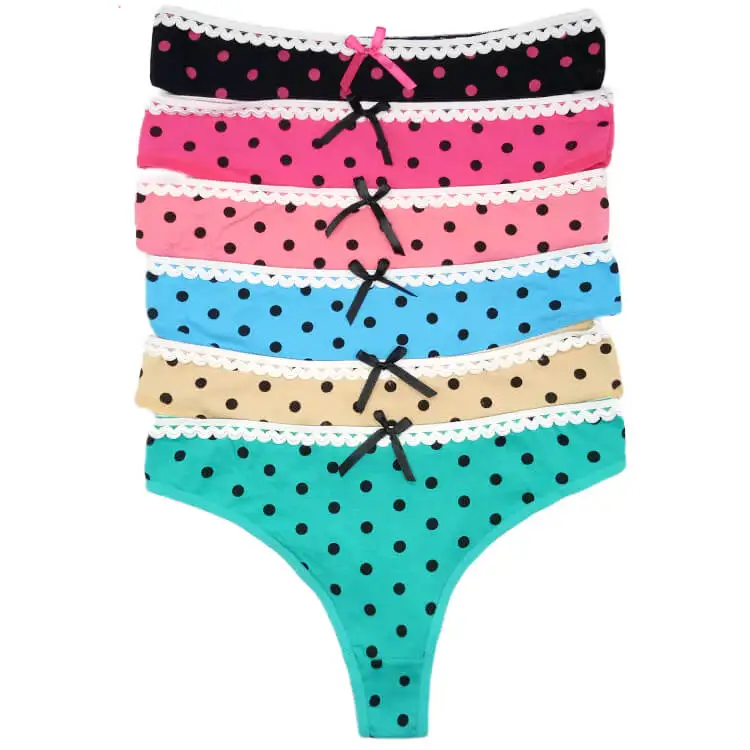 Cute sprinted spot cotton underwear thong panties for young girl factory price wholesale underwear