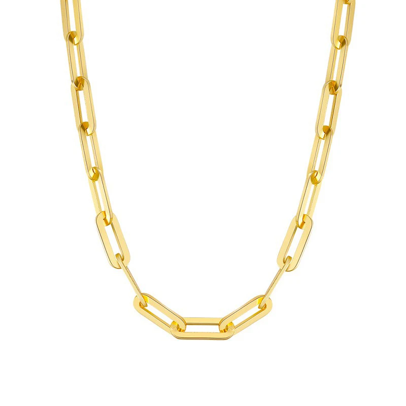 S925 Made in Italy Solid 14K Gold Plated Over Sterling Silver Italian 2.2*6 Paperclip Link Chain Necklace for Women Men