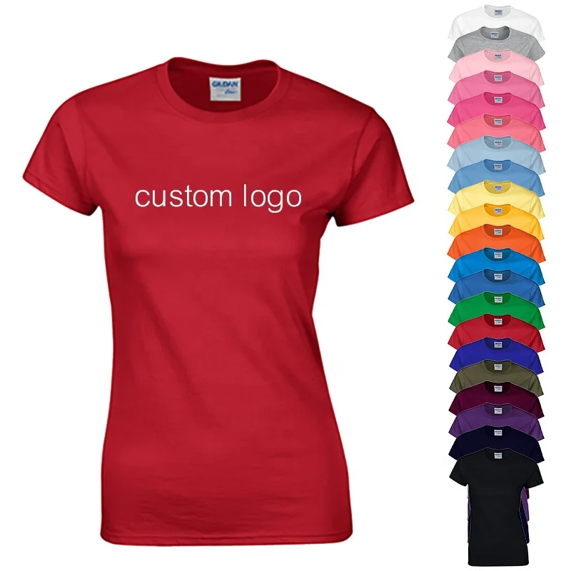180gsm 100% Cotton Customized Logo Printed Red Blank Casual Cute T Shirt  Women