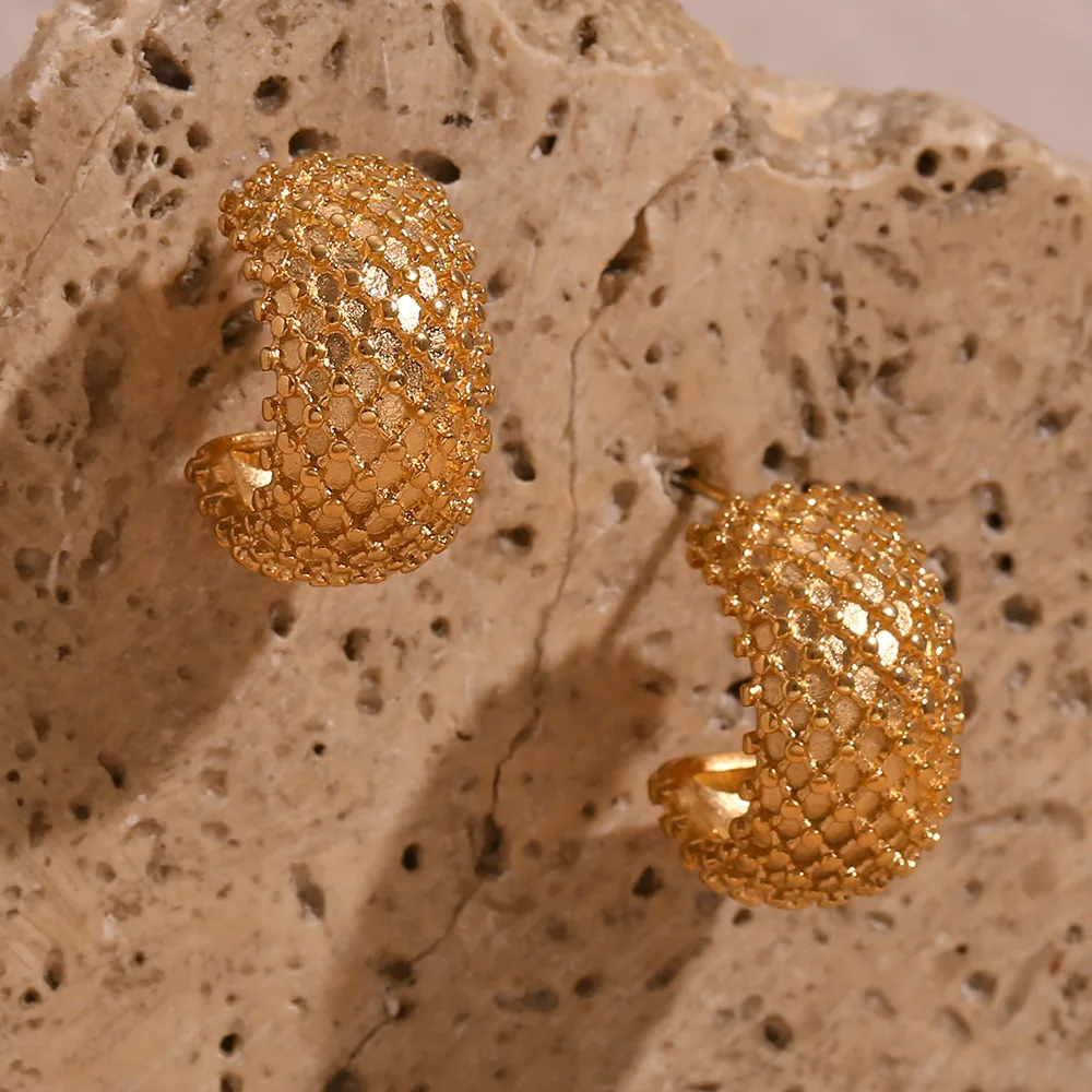 Exquisite New Design High Quality Stainless Steel C-shaped Cross 18K Gold Plated Chunky Twist Hoop Earrings