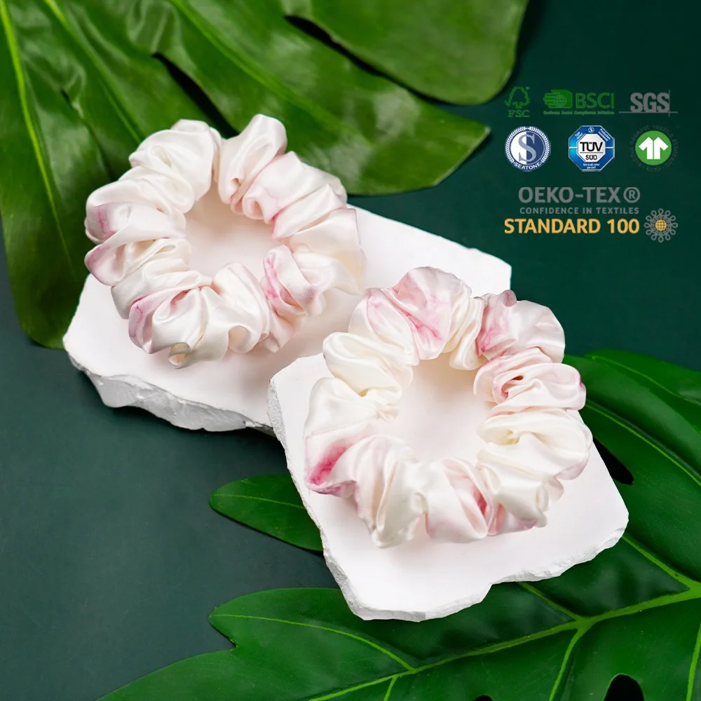 Hot Sale 16/19/22/25/30 mm Custom Marble vein 100% Pure Silk Scrunchie Hair Bands 3.5 cm Large Real Organic Silk Scrunchies set