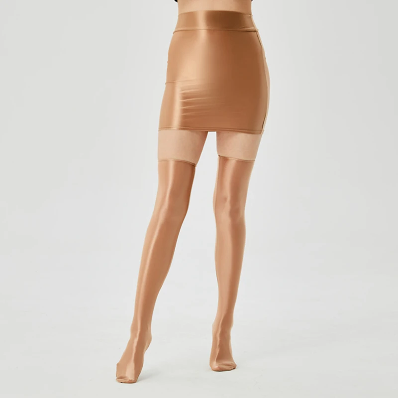 Channel 9 Colors Ultra Oil Shiny Glossy Matching Bodycon Short Club Skirt And Thigh High Socks outfit