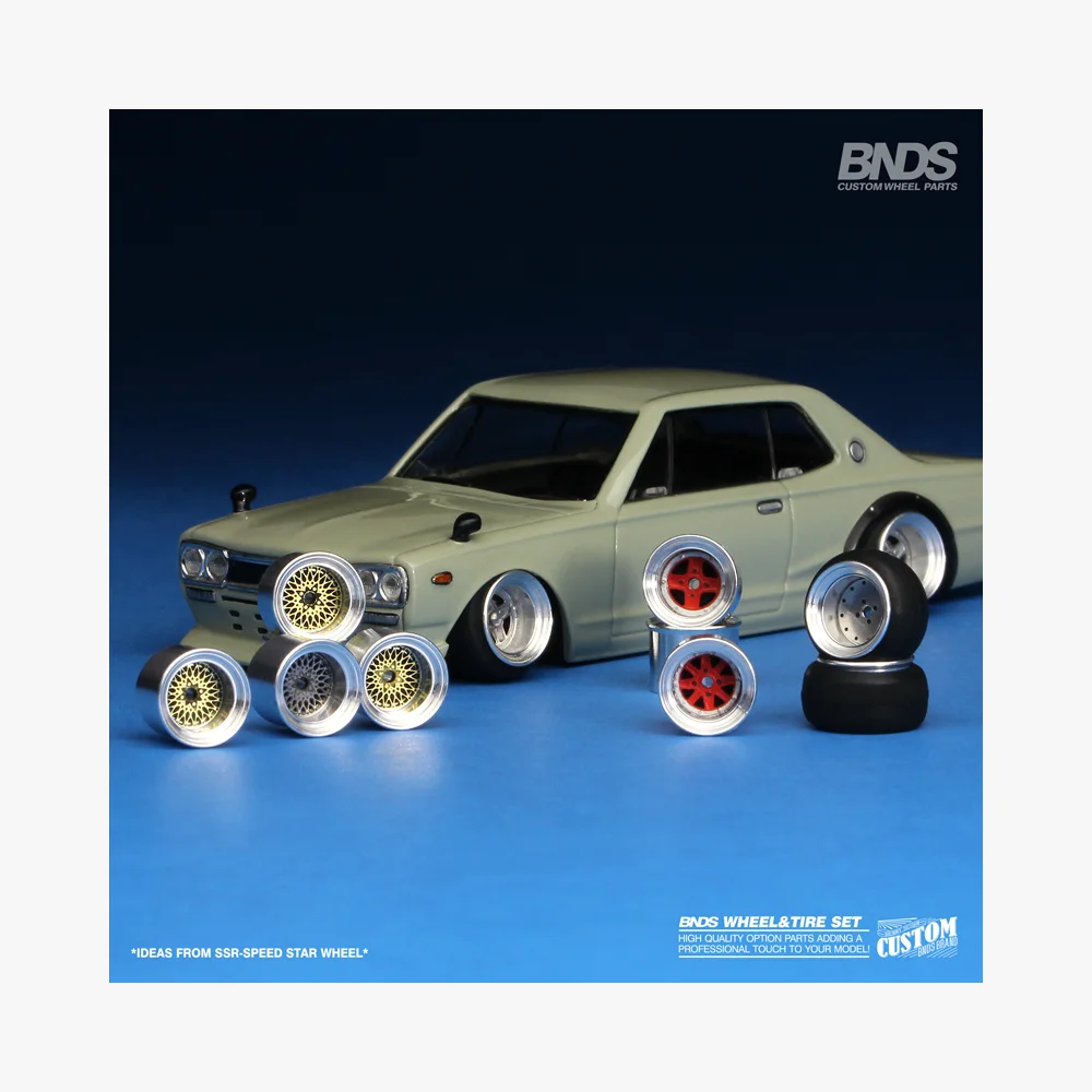 1/64 Alloy Wheels With Rubber Tires By BNDS Assembly Rims Modified Parts for Model Car Refitted VIP Style No.64053-64088