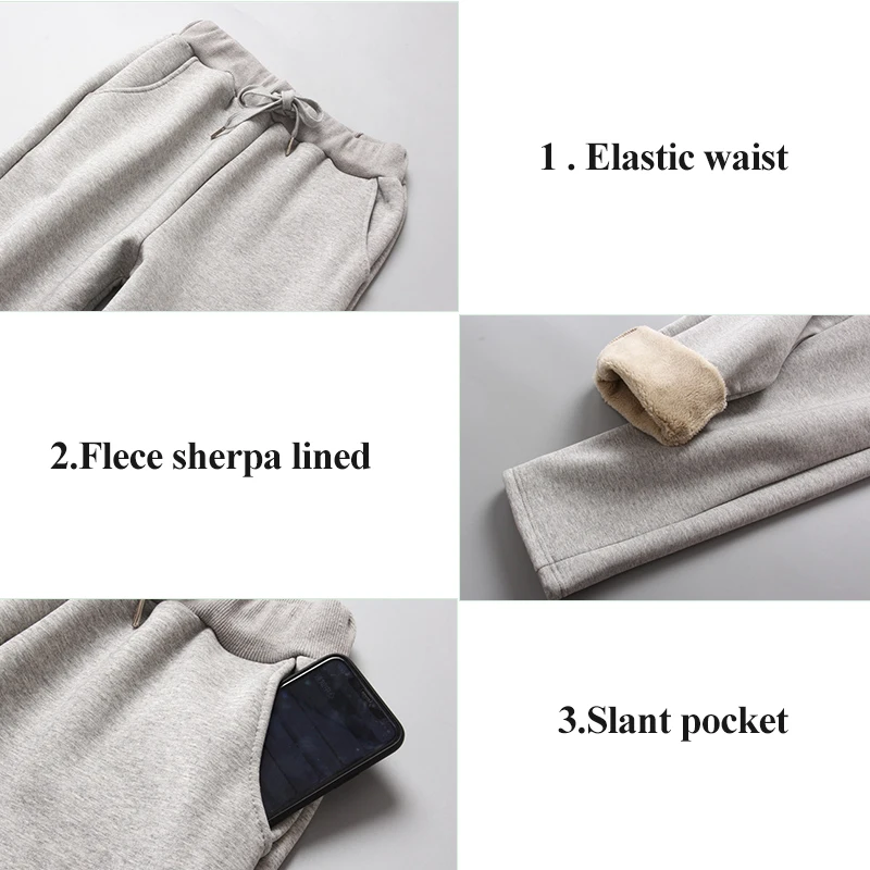  Hot Fashion lambs wool dark grey pants streetwear sweatpants track plus size