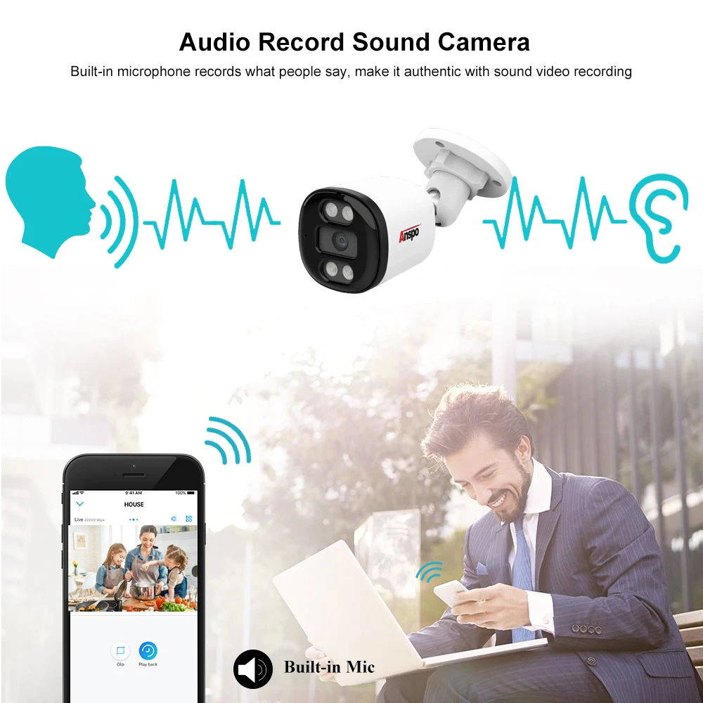 Color UV 5MP 8CH AHD KIT DVR CCTV camera With Coaxial Audio Camera 8 Channels Surveillance System Complete Set Built in Mic