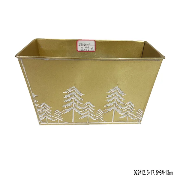 Yellow Square Christmas Metal Bucket Galvanised Planter for Gift Chocolates and Garden Planting