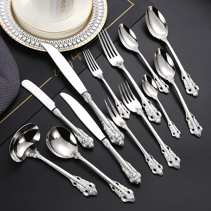 12 People Service Palace Style Flatware Sets Coloured Gold Cutlery Stainless Steel 72pcs Cutlery Set with Gift Box